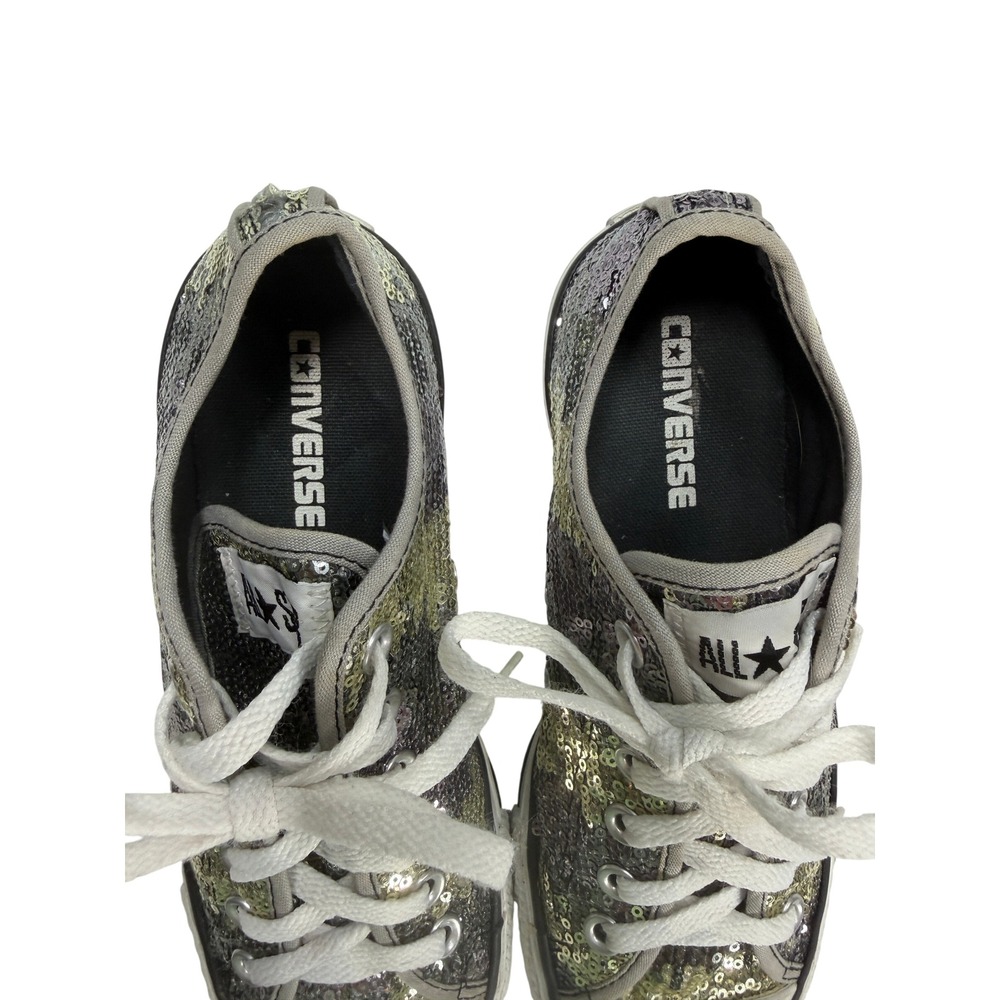Converse Chuck Taylor Sequin Camo Sneakers Womens 8 Silver Gray Low Top Festival - Picture 2 of 9